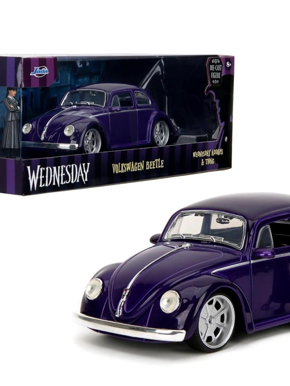 Wednesday Purple Volkswagen Beetle Toy Car with Wednesday & Thing